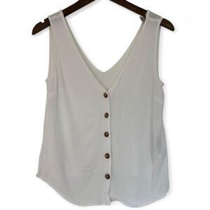 Size 4 ASOS White V-neck Sleeveless Tank Top Blouse Button Detail Minimalist